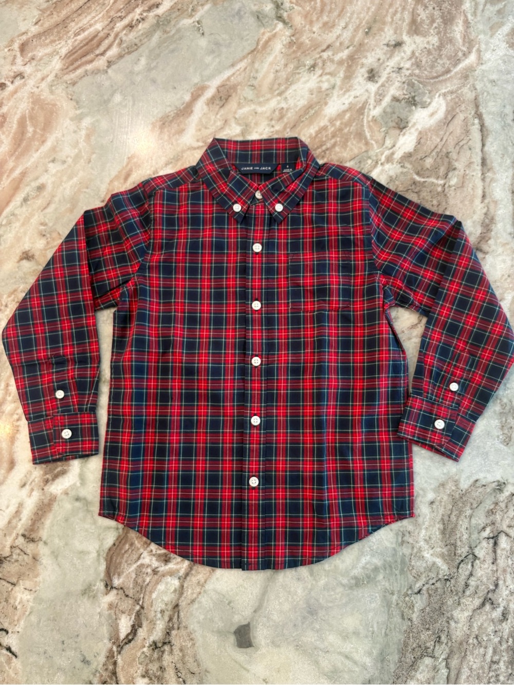 Janie and Jack Boys Holiday Plaid Button Down Dress Shirt Size 4 Long Sleeve
